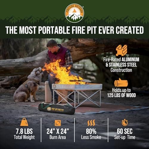 Fireside Outdoor Portable Fire Pit for Camping Fire Pit 24 Inch - Collapsible Pop Up Firepits for Outside, Portable Campfire Pits, Small Firepit for Outside, Weighs 7 lbs, Heat Shield NOT Included 2