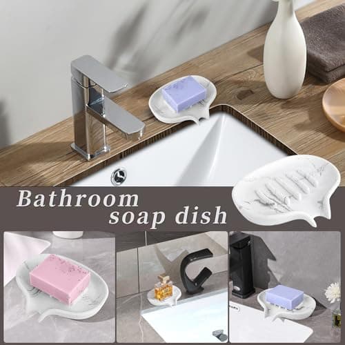 AUGFRYZIAN Self Draining Soap Dish for Shower and Bathroom Sink - Large Marble Resin Soap Holder with Drain, Non Slip Soap Tray for Bar Soap, Kitchen & Bathroom Counter 5