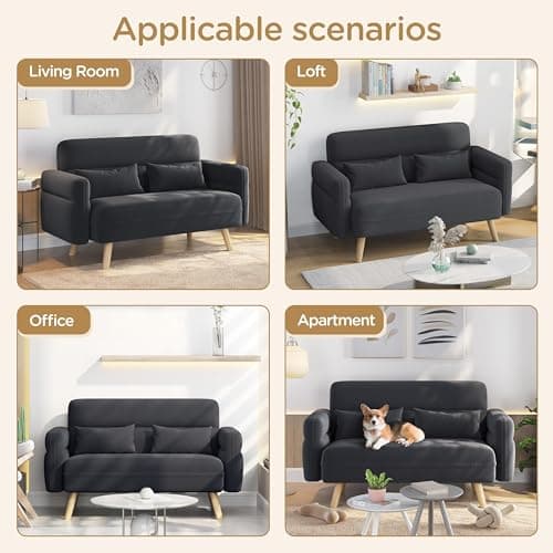 Yaheetech 46" Small Modern Fabric Sofa Loveseat Mid Century 2 Seater Sofa Couch with Lumbar Pillows, Solid Wood Legs for Living Room, Small Space, Dorm, Office, Bedroom, Dark Gray 8