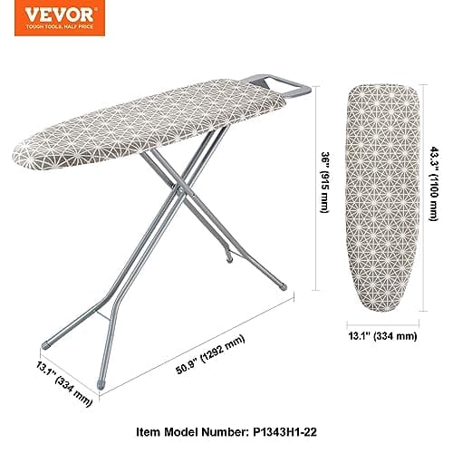 VEVOR Ironing Board with Large 43 x 13 Ironing Surface, Thickened 4 Layers Iron Board with Heat Resistant Cover and 100% Cotton Cover, 7 Adjustable Heights Ironing Board for Home Laundry Room Use 8