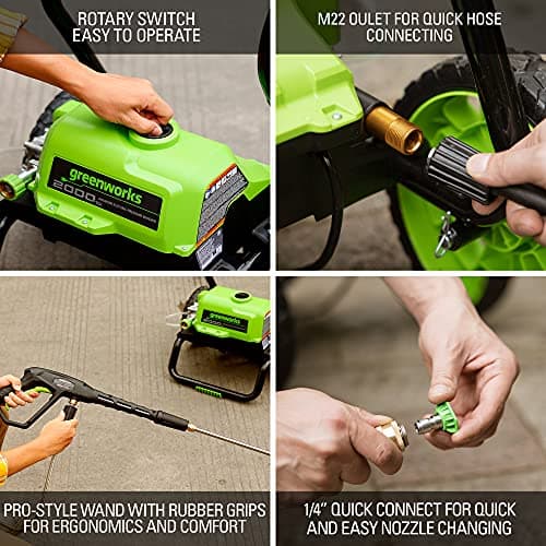 Greenworks 2000 Max PSI @ 1.1 GPM (13 Amp) Electric Pressure Washer (Black Frame) PWMA Certified, Green 5