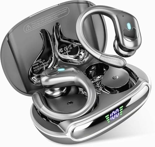 sajawass Wireless Earbuds 5.3 Bluetooth Headphones, 80H HiFi Stereo Ear Buds with Dual LED Display Charging Case, IPX7 Waterproof Earphones for Workout/Running - Gray