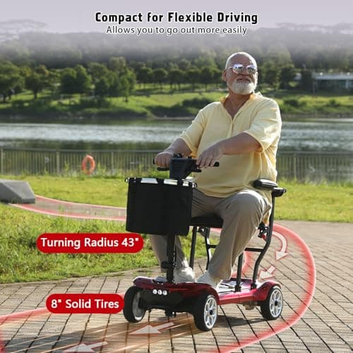 Hassky 4-Wheel Lightweight Folding Mobility Scooter for Seniors 22-Mile Range with Dual Batteries All-Terrain Electric Scooter for Adults with Detachable Lithium Battery & Charger 8