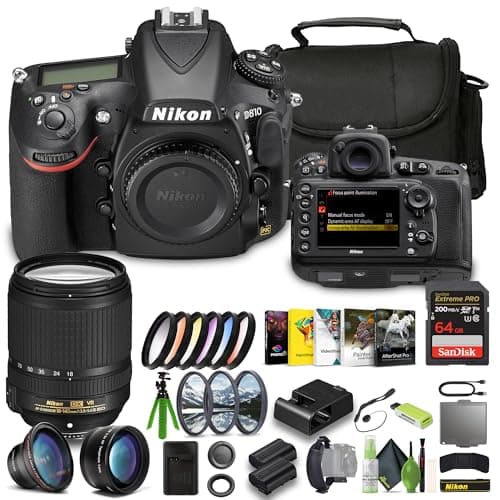 Nikon D810 FX-Format Digital SLR Camera + EN-EL15C Battery + Extreme PRO 64GB Card + Wide Angle Lens Attachment + Photo Editing Software + Nikon AF-S DX NIKKOR 18-140mm f/3.5-5.6G ED VR Lens + More