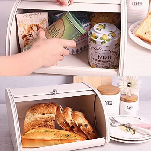 SOUJOY Countertop Bread Box, Bread Container for Kitchen, Vintage Metal Roll Top Bread Storage Holder, 1950s Farmhouse Rustic Baking Dispenser Bin for Dry Food Save, 11.8" L x 10" W x 6.7" H 6