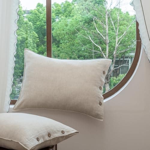 EVERLY 100% Linen Pillowcases Set of 2, French Linen from Normandy, 20X26Inch Standard Size, Natural Color, Coconut Buttons Closure, Flax Pillowshams-Pillowcase-Linen 7