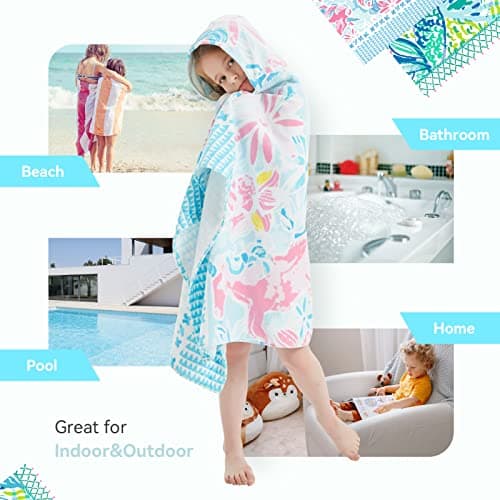 Girls' Hooded Bath Towel, Oversized 50" L x 30" W for Ages 3 to 12 Kids, Quick Dry Lightweight Soft Microfiber Hood Beach Towel Cover Up, Sunshine Unicorn Theme 5