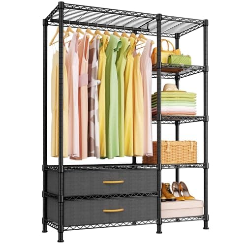 Ulif F3 Heavy Duty Clothes Rack（With Fabric Drawers）Freestanding Clothing Racks for Hanging Clothes，Adjustable Closet Organizer System，Portable Garment Rack 40" W x 15" D x 72" H，Max Load 700LBS，Black
