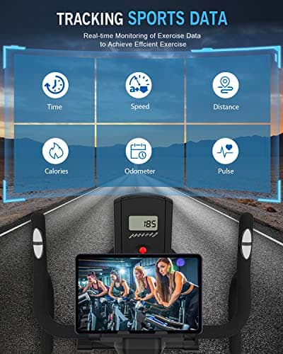 Exercise Bike, CHAOKE Indoor Cycling Bike with Heavy Flywheel, Comfortable Seat Cushion, Silent Belt Drive, LCD Monitor for Home Gym Cardio Workout Training 5