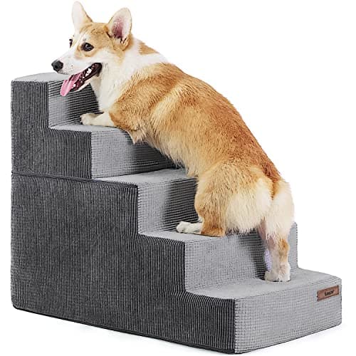 Lesure Dog Stairs for Small Dogs and Cats Foldable Pet Steps for High Beds and Couch with CertiPUR-US Certified Foam and Non-Slip Bottom, Grey, 5 Steps