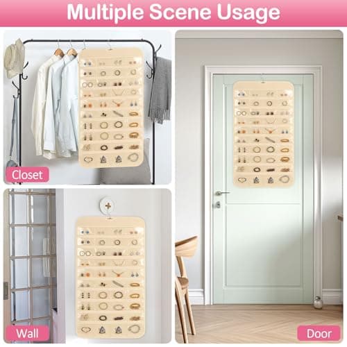 Okxiri 1 Pack Hanging Jewelry Organizer, 80 Clear Pockets earring organizer and storage, Accessories holder organizer for Closet, Jewelries, Necklace, Travel 7
