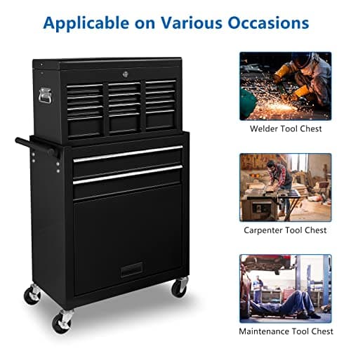 TUFFIOM 8-Drawer Rolling Tool Chest, Tool Storage Cabinet w/Lockable Wheels, Detachable Top, Drawers & Side Hooks, Mechanic Tool Organizer Box for Garage Warehouse Repair Shop 7
