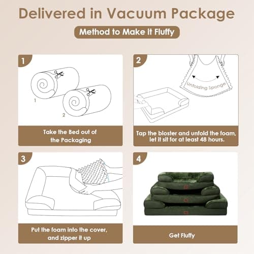 EHEYCIGA Orthopedic Dog Beds for Extra Large Dogs, Waterproof Memory Foam XL Pet Bed with Sides, Non-Slip Bottom and Egg-Crate Foam Big Dog Couch Bed with Washable Removable Cover, Dark Green 7