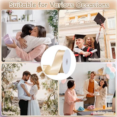 woric Champagne Gold Ribbon 1 1/2 Inch 60 Yards Wide Gift Satin Ribbons Gold Bows for Mothers Day Graduation Gift Wrapping Flower Bouquet Birthday Decorations 8