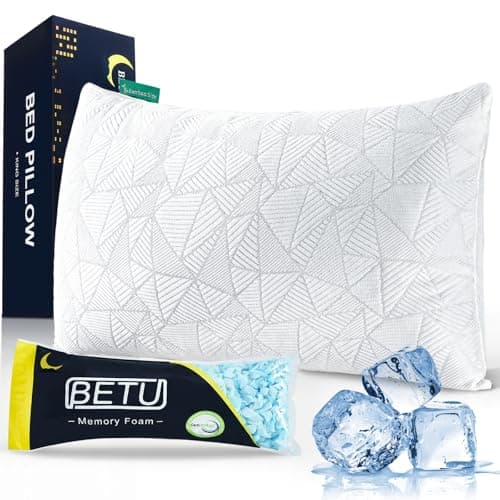 BETU Cooling Pillow Queen Size, Shredded Memory Foam Cool Pillow for Hot Sleepers, Adjustable Firm Soft Support Bed Pillows Perfect for Back Neck Pain and Side Sleeping with Pillow Case Cover, White