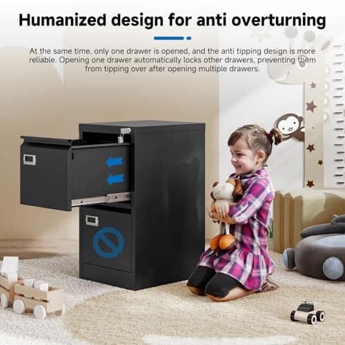 BYNSOE 2 Drawer File Cabinet with Lock Metal Vertical Filing Storage Cabinet Office Home Steel Vertical File Cabinets for A4 Legal/Letter Size Narrow File Cabinet Locked,Assembly Required 9