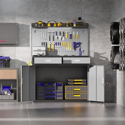 Eltean 48" Work Bench,Heavy Duty 2200 LBS Capacity Workbench with Drawers and Storage,Work Table with Light & Pegboard,Work Benches for Garage 8