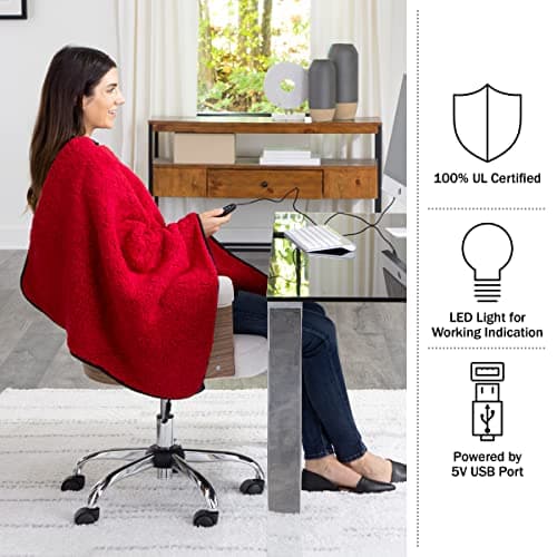 Heated Blanket 2-Pack - USB-Powered Sherpa Throw Blankets for Travel, Home, Office, or Camping - Winter Car Accessories by Stalwart (Red Wine) 6