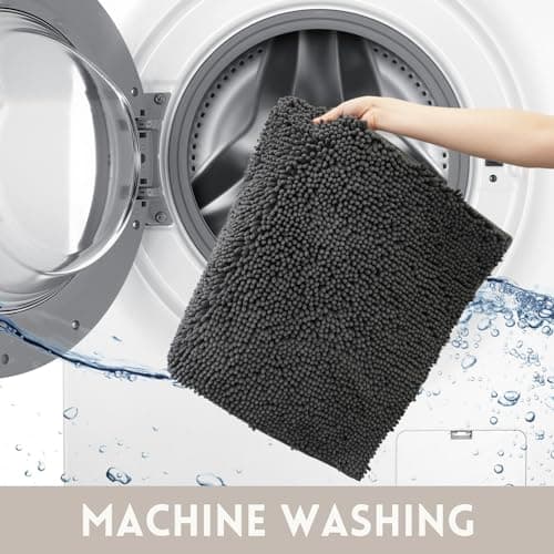 Flotstiga Bathroom Rugs Chenille, Extra Thick and Absorbent, Non-Slip, Machine Washable, Dry Quckily, Soft Cozy Plush, Used Under Shower Bathtub and Sink, Bath mat Sets 2Piece Dark Grey 8