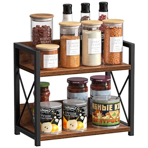 Giikin Countertop Shelf Organizer, 2 Tier Kitchen Spice Rack for Countertop, Wood Coffee Counter Shelf Organizer for Home (Brown, S) 7