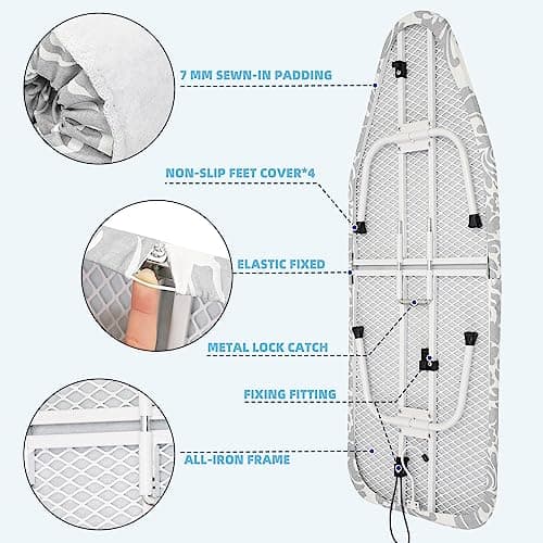 STORAGE MANIAC Tabletop Ironing Broad, All Iron Frame Mini Folding Ironing Broad with 2 Removable Cover, Portable Small Iron Mat with 7 mm Thick Pad for Laundry Room, Dorms - Silver & Blue Flower 7