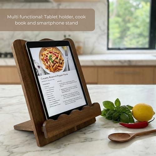 Beautiful Wooden Cookbook Stand for Your Kitchen Counter – Solid Wood Scalloped Book Holder Keeps Cookbooks & Tablets Open, Stable 2-Piece Slot Design, Easy-Clean, Perfect for Everyday Cooking 7