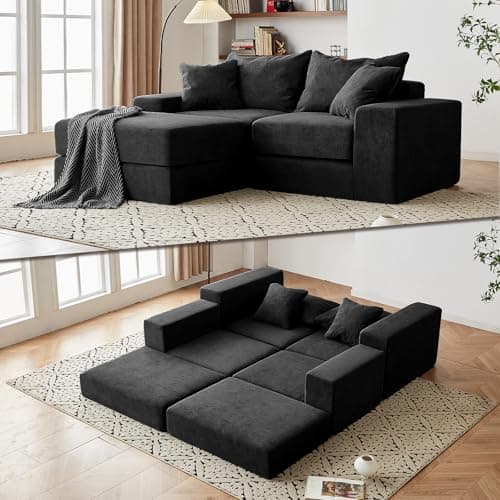 CozyMine Modular Sectional Loveseat Sofa - Cloud Boneless Couch with Non Slip Base, Modern Sleeper Sofa for Customizable Living Spaces, Cozy Modular Couch for Indoor Room, No Assembly Required, Black