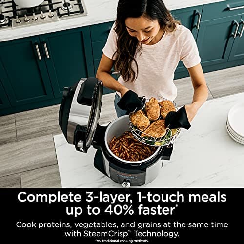 Ninja OL601 Foodi XL 8 Qt. Pressure Cooker Steam Fryer with SmartLid, 14-in-1 that Air Fries, Bakes & More, with 3-Layer Capacity, 5 Qt. Crisp Basket & 45 Recipes, Silver/Black 5