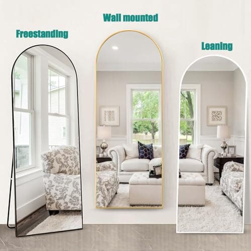 TinyTimes 57"x20" Arched Full Length Mirror, Full Floor Mirror with Stand, Large Full Body Mirror, Wall Mirrors for Bedroom Living Room, Aluminum Frame (Gold) 8