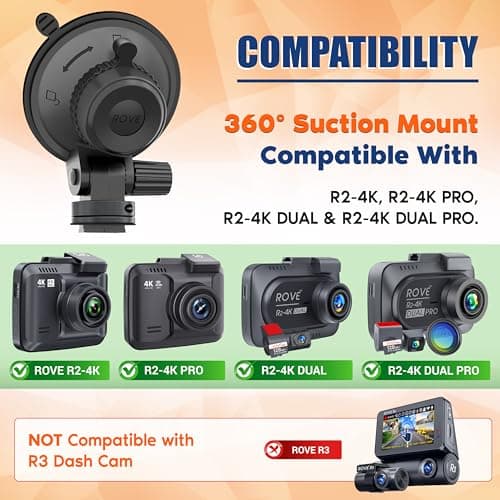 ROVE Suction Cup Mount for R2-4K, R2-4K PRO and R2-4K Dual Dash Camera Models 6