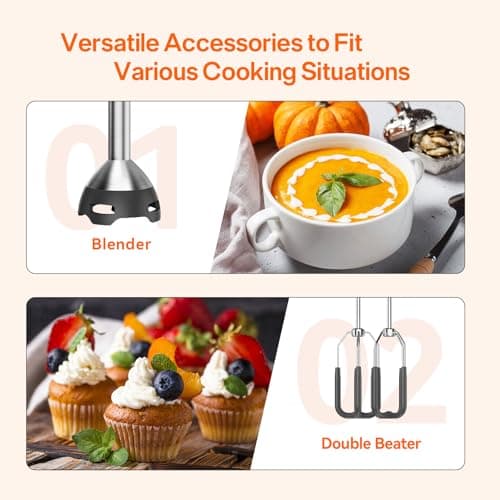 Anybear Immersion Blender, 1100W 2-in-1 Hand Held Blender with Full Copper Motor & Stainless Steel Body, 15 Speed & Turbo Mode Hand Mixer, Blade with Anti-scratch Coating 5