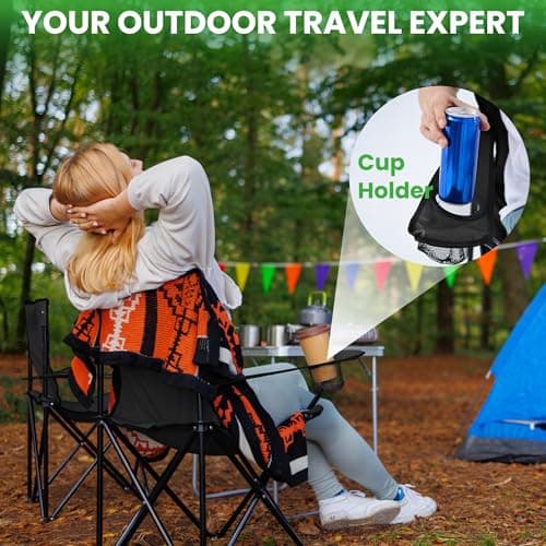 Canpsky 2 Pack Portable Camping Chairs Folding Lawn Chair Outdoor Lightweight Beach Chair with Cup Holder & Carry Bag for Outside Sports, Fishing, Hiking, Travel, Picnic, Backyard (Black-Dark) 6