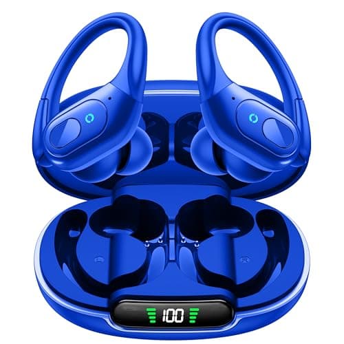 occiam ANC Noise Cancelling Earbuds Wireless Bluetooth Headphones 90Hrs Playback IPX7 Waterproof Over-Ear Earphones with Earhooks Stereo Bass Earbud for Sports Running Gym Workout Navy Blue