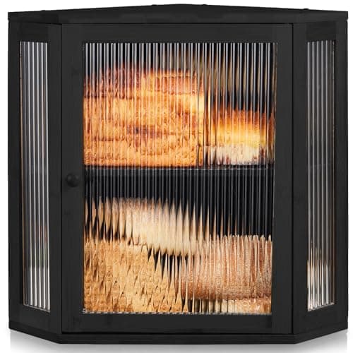 BRONYPRO Corner Bread Box for Kitchen Countertop, Double Layer Bamboo Breadbox with Adjustable Partition, Modern Bread Storage Organizer (Extra Large Black)