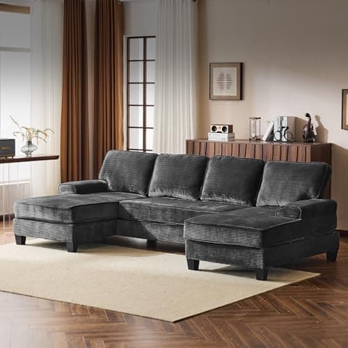 109'' U Shaped Sectional Couches with Double Chaise, Modular Sectional Sofa for Living Room, Corduroy Fabric Upholstered Sofa for Apartment