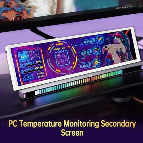LESOWN 8.8 inch Stretched Bar LCD Temp CPU GPU Data Monitor 1920x480 IPS Wide Screen Portable Screen for PC Laptop Aida 64 Windows Secondary Display - White 2
