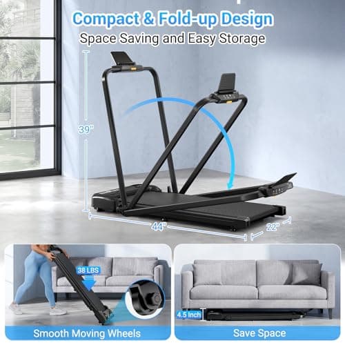 THERUN Walking Pad Treadmill, Foldable Treadmills for Home and Office, Walking Pad with Handle Bar, 2 in 1 Under Desk Treadmill with Remote Control 5