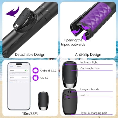 URTRY 49'' Magnetic Selfie Stick Phone Tripod With Remote for iPhone and All Cell Phones - Extendable Stand, Detachable Wireless Remote, Portable for Selfie/Photo/Live/Vlog 4