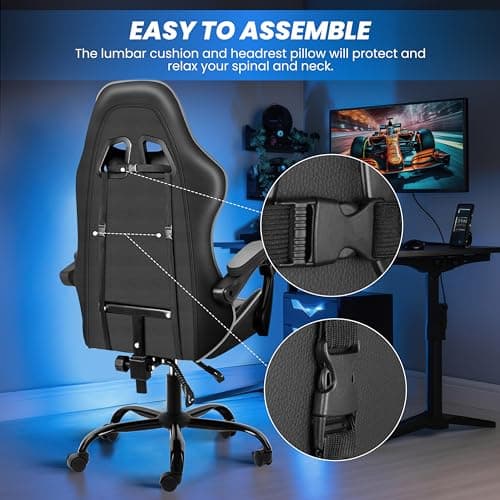 YSSOA Gaming Chair with Footrest, Big and Tall Gamer Chair, Racing Style Adjustable Swivel Office Chair, Ergonomic Video Game Chairs with Headrest and Lumbar Support 8
