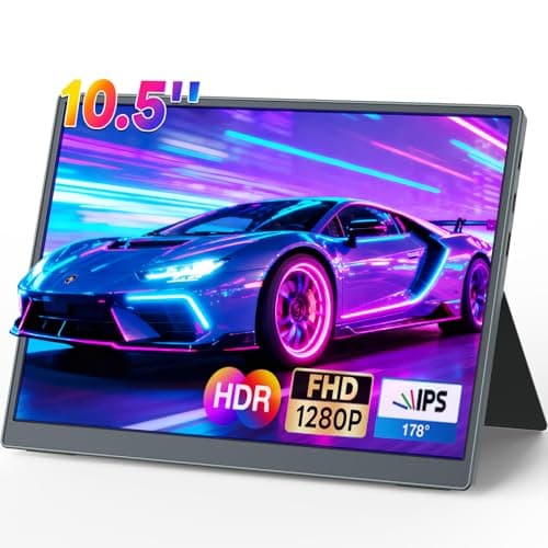 iProda Portable Monitor 10.5 inch 1280P 420 Nits100% sRGB Ultra-Slim Travel Monitor, HDR 16:10 Display with Adjustable Stand &Speakers USB-C HDMI, External Monitor for Laptop PC Phone