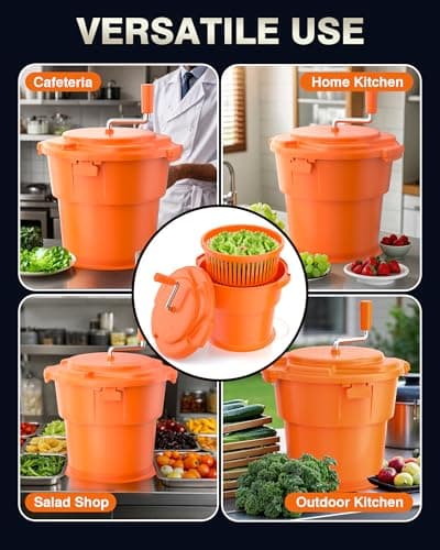 PYY Commercial Salad Spinner - 6 Gallon Salad Dryer Large Salad Spinner w/Silicone Anti-slip Mat & Draining Hose, 24Qt Manual Salad Spinner for up to 7 Heads of Lettuce Spinner Large for Catering 9