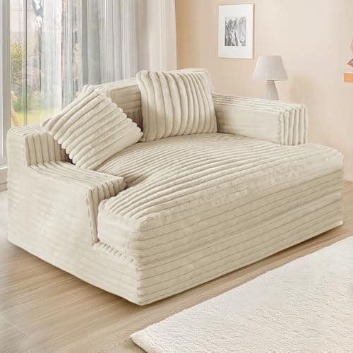 LELEFIDO Chaise Lounge Indoor, Oversized Sofa Bed, 48 Inch Upholstered Lounge Chair with 2 Throw Pillows, Plush Sleeper Chair for Living Room, Bedroom