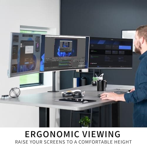 VIVO Premium Triple Monitor Desk Mount for 3 Screens up to 22 lbs, Fits up to 38 inch Ultrawides on Center Bracket, Adjustable Telescoping Arms, Flush Wall Setup, Black, STAND-TS03C 6