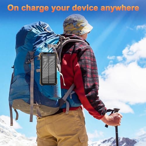 WONGKUO Solar Charger Power Bank - 49800mAh Solar Phone Charger with USB-C in/Output, QC 3.0 Fast Charging with LED Flashlight, Built-in 4 Cables, IP65 Waterproof Fits for Outdoor (Matte Orange) 9