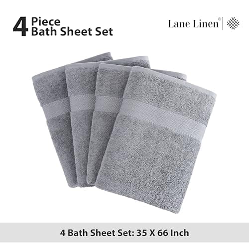 LANE LINEN 100% Pure Cotton Bath Sheets Set of 4 (35"x66") - Ring Spun, Ultra Soft, Skin Friendly & Highly Absorbent Extra Large Towel - Multipurpose Premium Hotel Quality Bathroom Towels - Space Grey 5