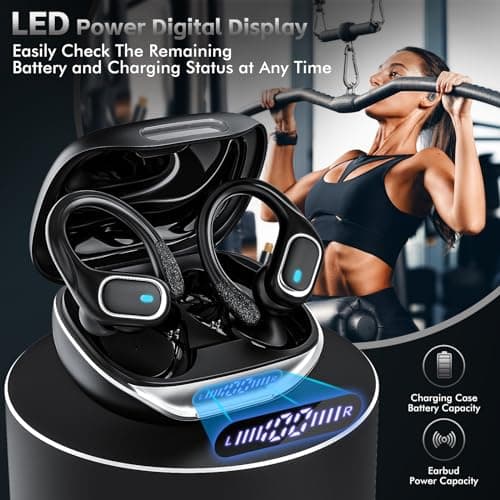 2024 Bluetooth Headphones Wireless Earbuds with Earhooks for Sport, HiFi Stereo, ENC Mic, 80Hrs LED Display, IPX7 Waterproof Ear buds for During Running/Workout Black 5