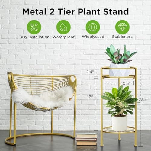 H HOMEXIN Plant Stand Indoor ,2 Tier Metal Plant Stand 23.5'' Tall Heavy Duty Sturdy Plant Shelf Holder,Rustproof Decorative Plant Stands Outdoor for Corner Garden Patio Livingroom Balcony 2