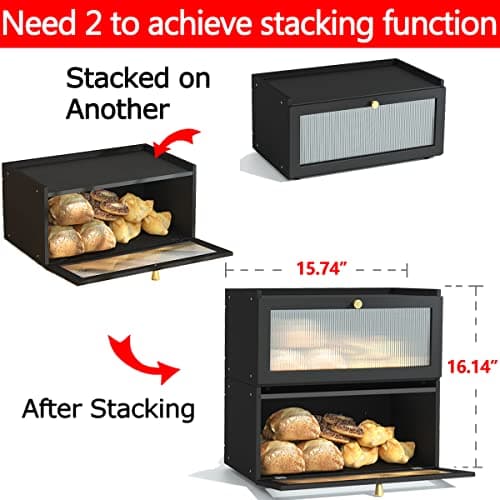 ETMI Black Bread Box for Kitchen Countertop - Modern bamboo Bread box with Window Bread Storage Container 7
