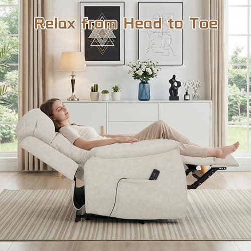 VUOVUS Massage Recliner Chair for Elderly, Padded Fabric Manual Recliner with 8 Vibration Nodes, Soft Overstuffed Single Sofa Chair for Bedroom and Living Room, Support up to 350 lbs (Cream) 6