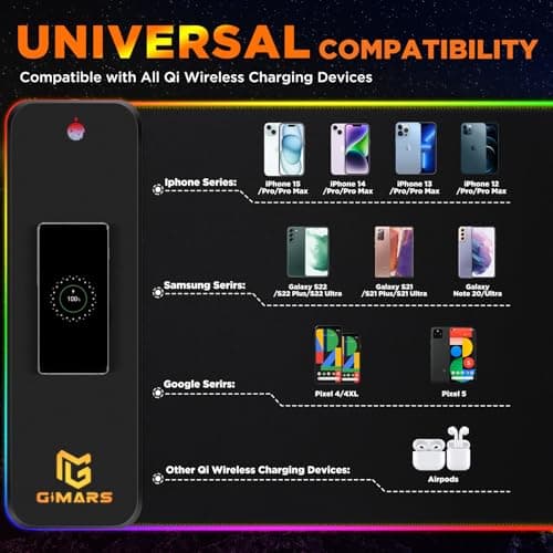 Gimars RGB Gaming Mouse Pad,15W Wireless Charging Mousepad with 10 Light Modes, Large Mousepad with Premium Smooth Surface, Non-Slip Mouse Mat for Gaming, Desk, PC,Office, 31.5x11.8x0.16inch 6
